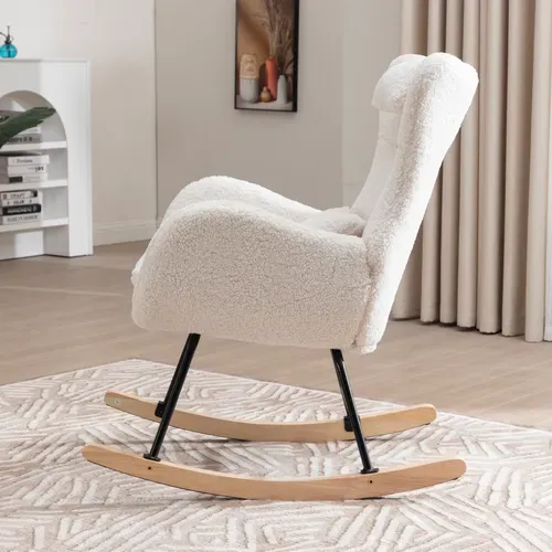 Fauteuil à Bascule Avec Accoudoirs - Chaise Berçante Design Avec Appui-tête - Blanc