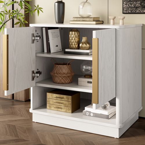 Meuble à Chaussures Entrée, Rangement Ouvert Et Double Porte, Style Contemporain, Mdf, Blanc/bois