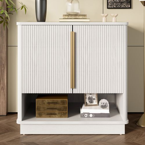 Meuble à Chaussures Entrée, Rangement Ouvert Et Double Porte, Style Contemporain, Mdf, Blanc/bois