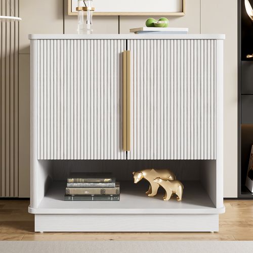 Meuble à Chaussures Entrée, Rangement Ouvert Et Double Porte, Style Contemporain, Mdf, Blanc/bois