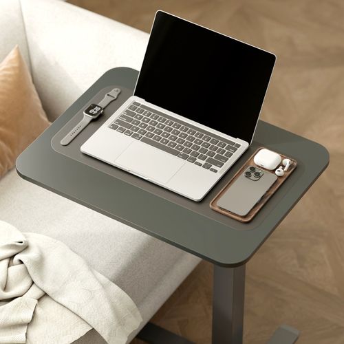 Bureau Mobile Réglable En Hauteur C-type - Meuble Bureau Avec 4 Roulettes, Plateau Bois, Noir