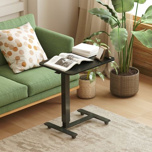 Bureau Mobile Réglable En Hauteur C-type - Meuble Bureau Avec 4 Roulettes, Plateau Bois, Noir
