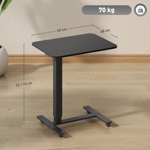 Bureau Mobile Réglable En Hauteur C-type - Meuble Bureau Avec 4 Roulettes, Plateau Bois, Noir