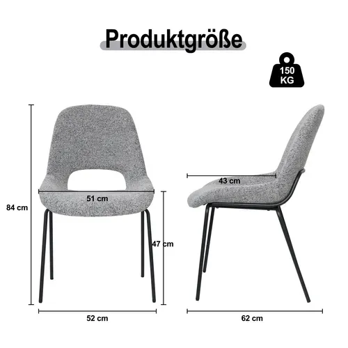 Chaise Métal - Lot De 2 Avec Dossier Ajouré, Design Moderne, Gris Clair