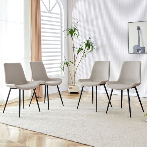 Lot De 4 Chaises De Salle à Manger, Assise Simili, Pieds Métal Antidérapants, Noir Gris