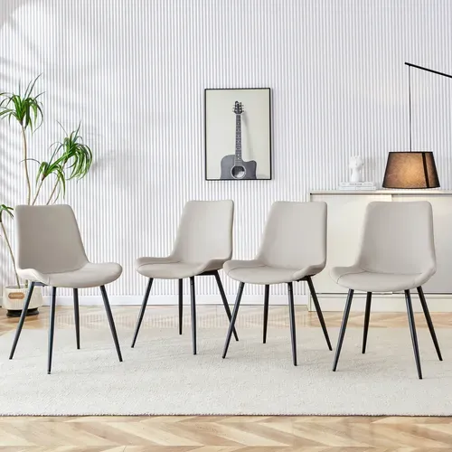 Lot De 4 Chaises De Salle à Manger, Assise Simili, Pieds Métal Antidérapants, Noir Gris