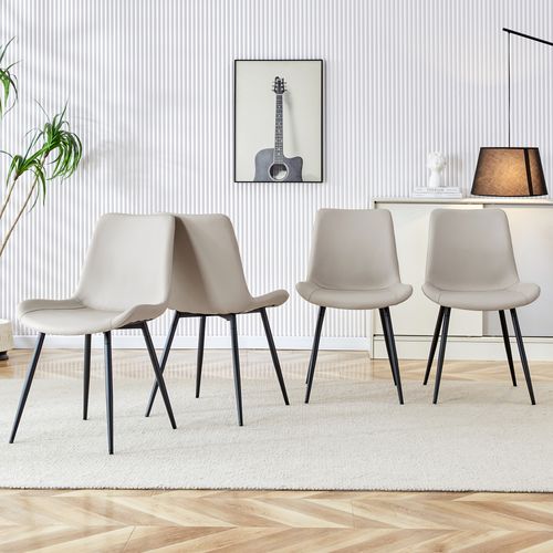 Lot De 4 Chaises De Salle à Manger, Assise Simili, Pieds Métal Antidérapants, Noir Gris