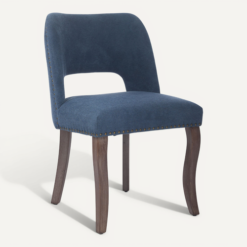 Lot De 2 Chaises De Salle à Manger Avec Dossier Enveloppant Et Clous En Chenille Bleu