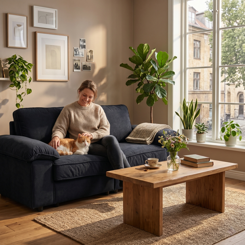 Canapé Droit 2 Places Avec Coffre De Rangement Et Accoudoirs Larges En Tissu Noir