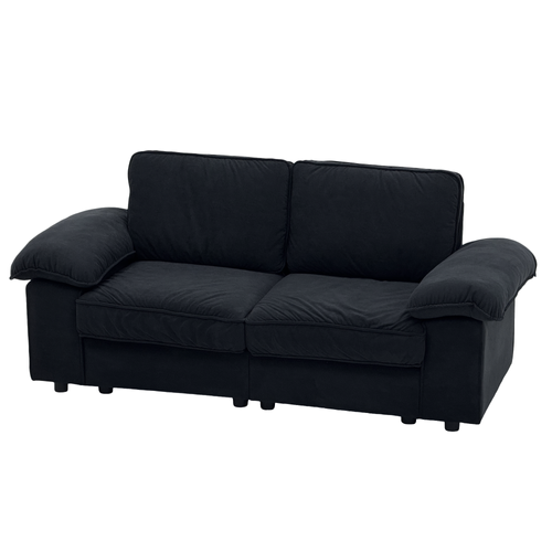 Canapé Droit 2 Places Avec Coffre De Rangement Et Accoudoirs Larges En Tissu Noir