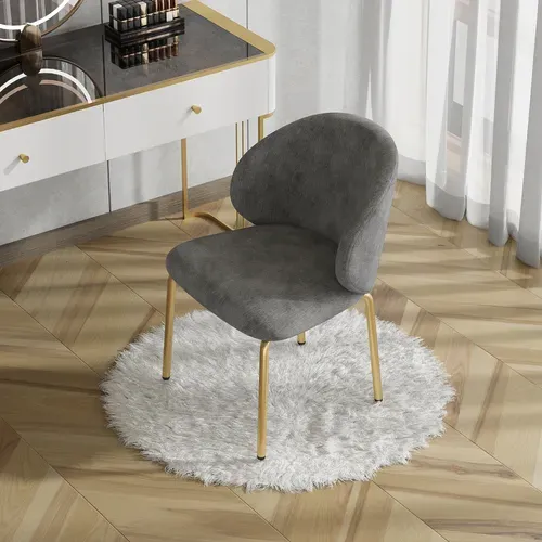 Chaise De Salle à Manger Avec Pieds Dorés, Assise Confortable - En Chenille - Gris