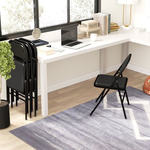 Chaise Pliante - Lot De 4 - Assise Rembourrée Et Pliable - Simili - Noir