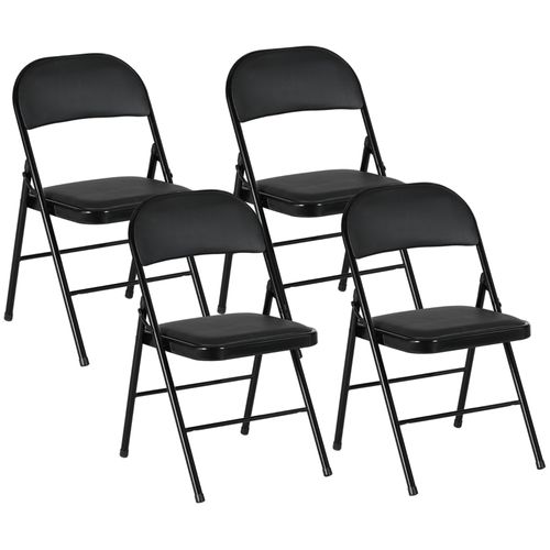 Chaise Pliante - Lot De 4 - Assise Rembourrée Et Pliable - Simili - Noir