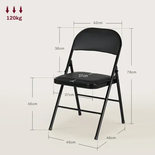 Chaise Pliante - Lot De 4 - Assise Rembourrée Et Pliable - Simili - Noir