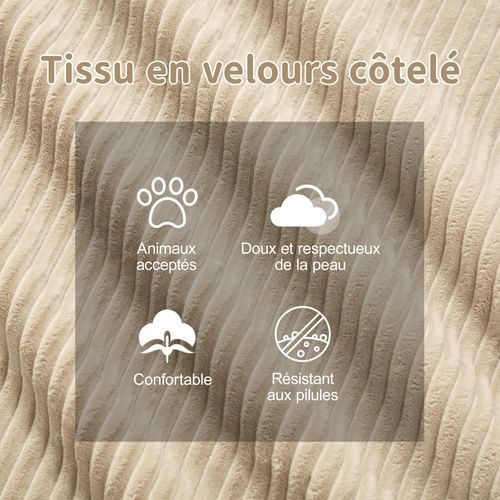 Canapé 2 Places - Canapé Avec 2 Poufs, Sans Assemblage, Effet Nuage, Velours Côtelé Beige