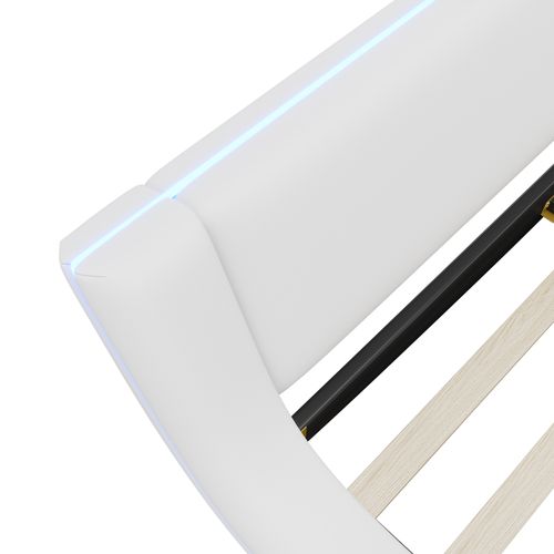 Lit Bas Lit Double LED Réglable 140 X 200 Cm En Pu Blanc, Cadre Avec Sommier à Lattes
