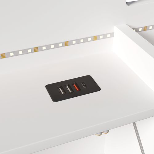 Lit Coffre 140x200 Cm Multifonction Avec Coffre Relevable, LED, USB Type-c, Bois Pu