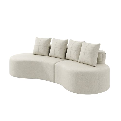 Canapé Droit Avec Porte-gobelets Et Poches Latérales, 4 Coussins En Lin Beige