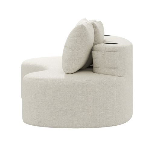 Canapé Droit Avec Porte-gobelets Et Poches Latérales, 4 Coussins En Lin Beige