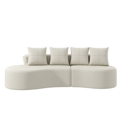 Canapé Droit Avec Porte-gobelets Et Poches Latérales, 4 Coussins En Lin Beige