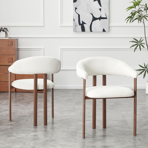 Chaise De Salle à Manger - Chaise Moderne En Tissu Blanc Avec Pieds Métalliques, Design Scandinave