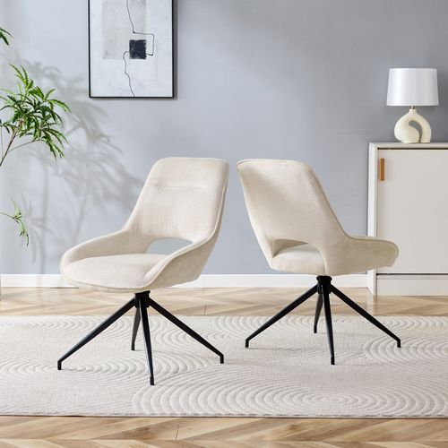 Lot De 2 Chaises De Salle à Manger Pivotantes 360° Avec Accoudoirs En Tissu Beige