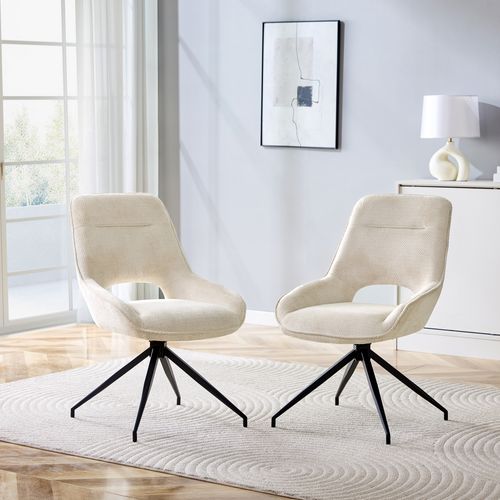 Lot De 2 Chaises De Salle à Manger Pivotantes 360° Avec Accoudoirs En Tissu Beige