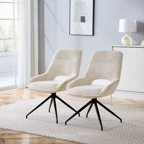 Lot De 2 Chaises De Salle à Manger Pivotantes 360° Avec Accoudoirs En Tissu Beige
