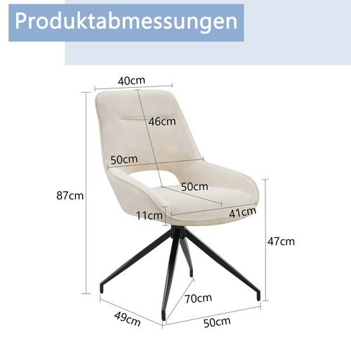 Lot De 2 Chaises De Salle à Manger Pivotantes 360° Avec Accoudoirs En Tissu Beige