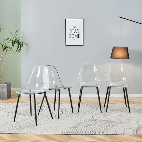 Lot De 4 Chaises De Salle à Manger Avec Assise Ergonomique En Plastique Transparent Et Métal Noir