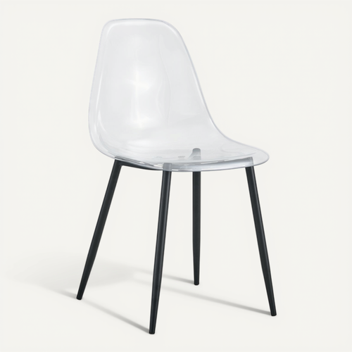 Lot De 4 Chaises De Salle à Manger Avec Assise Ergonomique En Plastique Transparent Et Métal Noir