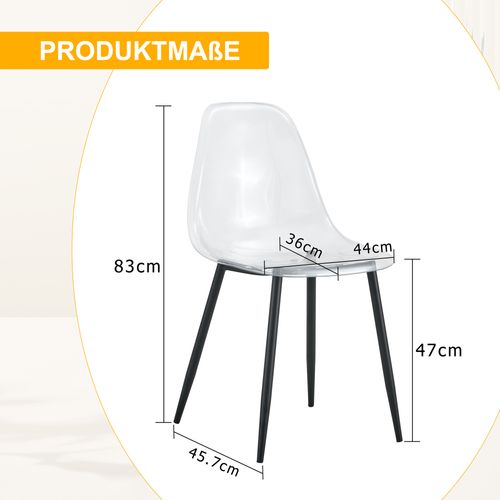 Lot De 4 Chaises De Salle à Manger Avec Assise Ergonomique En Plastique Transparent Et Métal Noir