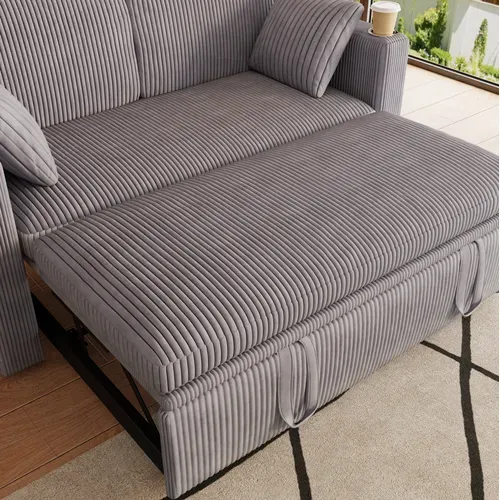 Fauteuil Convertible 3 En 1 Avec Dossier Réglable, USB-c, Porte-gobelets, Corduroy Gris