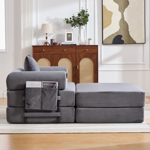 Repose-pied Compressé Modulable - Fonction Lit D'appoint-Pour Salon-En Velours Côtelé-Gris Foncé