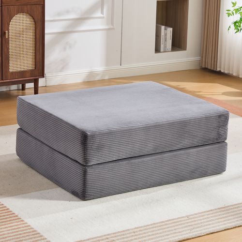 Repose-pied Compressé Modulable - Fonction Lit D'appoint-Pour Salon-En Velours Côtelé-Gris Foncé