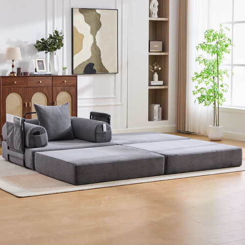 Repose-pied Compressé Modulable - Fonction Lit D'appoint-Pour Salon-En Velours Côtelé-Gris Foncé