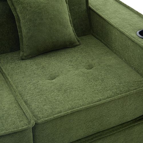 Fauteuil Modulaire compressé Avec Poches Latérales Et 2 Coussins En Chenille Vert 162 X 78 X 66 Cm