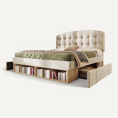 Lit Avec Tiroirs Lit Double Tête Réglable Et Rangements 140×200 Cm Sans Matelas
