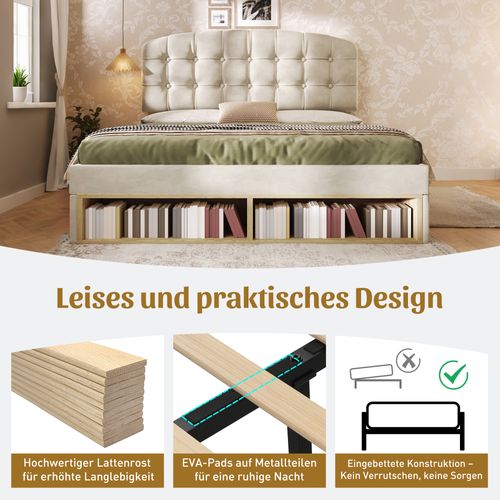 Lit Avec Tiroirs Lit Double Tête Réglable Et Rangements 140×200 Cm Sans Matelas