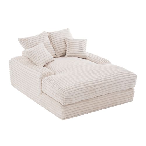 Méridienne Ergonomique Avec 4 Coussins Amovibles, Velours Côtelé Beige 135 X 165 X 58 Cm