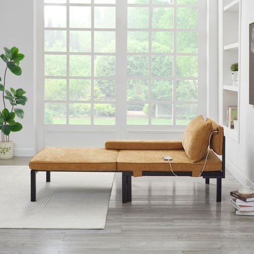 Lit Pliable Convertible Fauteuil-lit Avec Port USB Et Type-c, Velours, Jaune