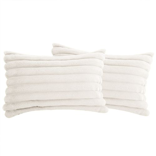 Housse De Coussin Set 2 Pièces 30x50 Cm Tissu Peluche Côtelé Fermeture Cachée Doux Blanc