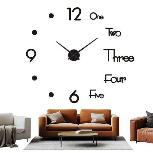 Horloge Murale 3d Silencieuse - Grandes Chiffres, Autocollant Décoratif Maison/bureau, Noir