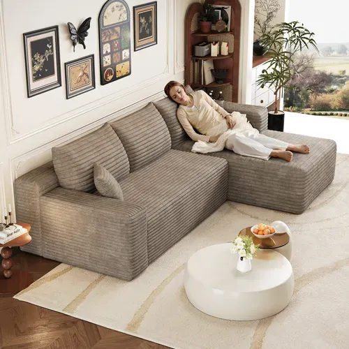 Canapé D'angle - Sans Montage - Assise Profonde - Tissu - Camel