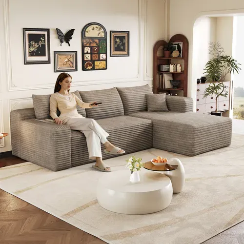 Canapé D'angle - Sans Montage - Assise Profonde - Tissu - Camel