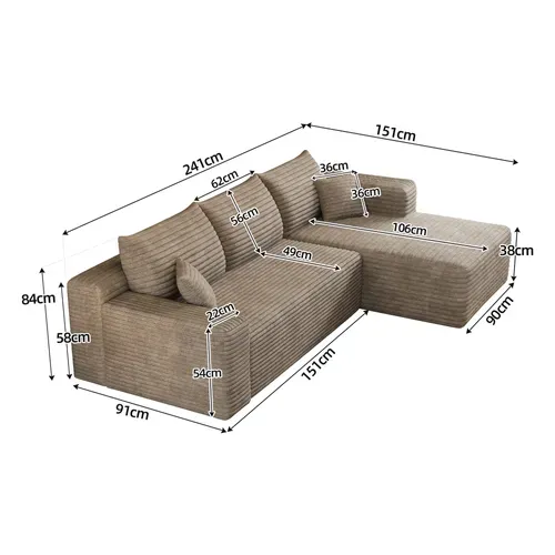 Canapé D'angle - Sans Montage - Assise Profonde - Tissu - Camel