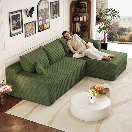 Canapé Compressé D'angle - Sans Montage - Assise Profonde - Tissu - Vert