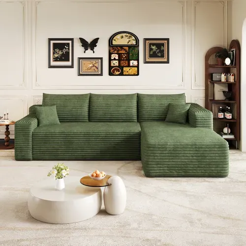 Canapé Compressé D'angle - Sans Montage - Assise Profonde - Tissu - Vert