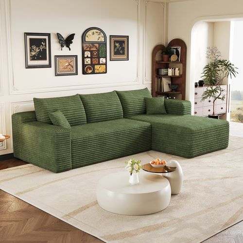 Canapé Compressé D'angle - Sans Montage - Assise Profonde - Tissu - Vert