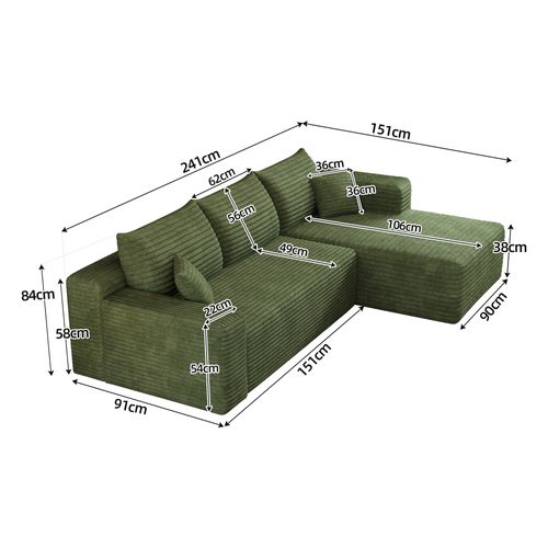 Canapé Compressé D'angle - Sans Montage - Assise Profonde - Tissu - Vert